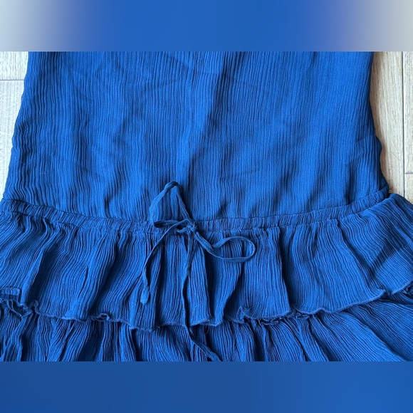 Free People 100% Silk Navy Blue Tiered Ruffle Spaghetti Strap Dress size XS - Picture 8 of 10